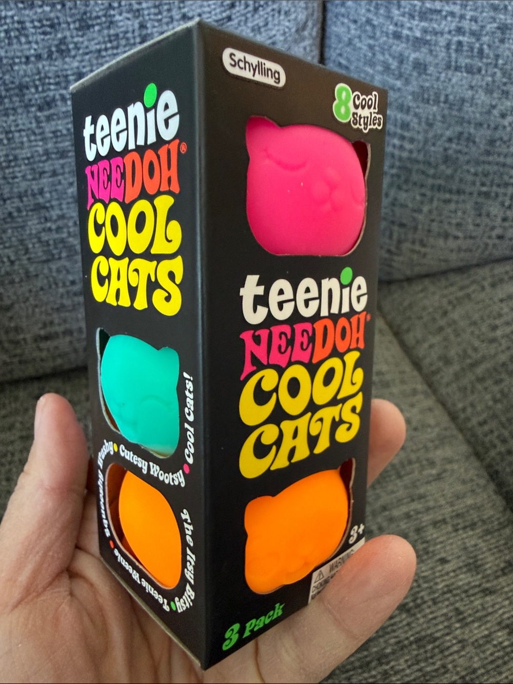 BNIB NeeDoh Teenie Cool Cats 3-Pack, Pink/Teal/Orange